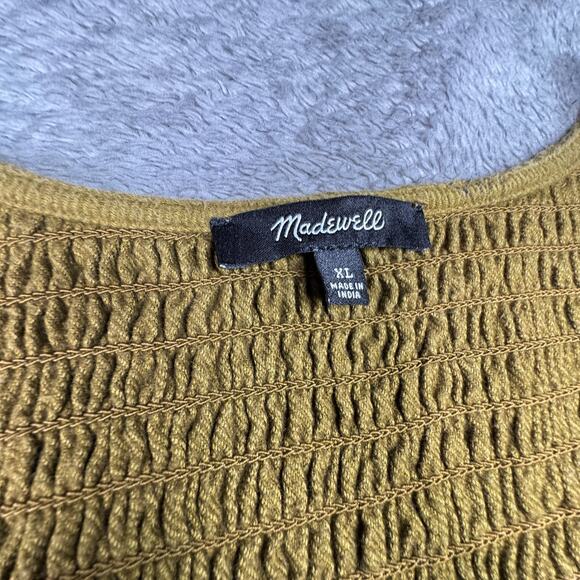 Madewell Flannel Lucie V-Neck Smocked Mini Dress Cottagecore XL Ruffle Green - Picture 2 of 9